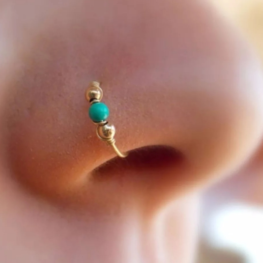 3 Piece Set Ear Cartilage Nose Ring Turquoise Bead